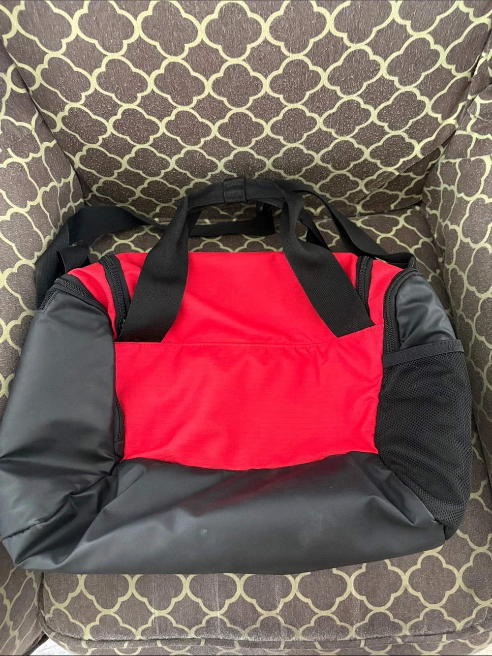 Nike Red and Black Gym Duffel with White Swoosh